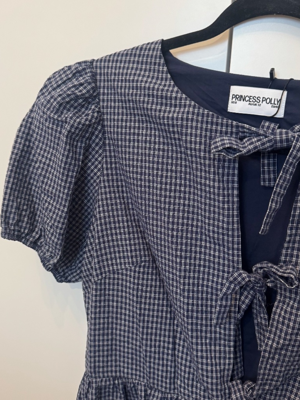 Bow Mini Dress Navy Check - Picture 3 of 5